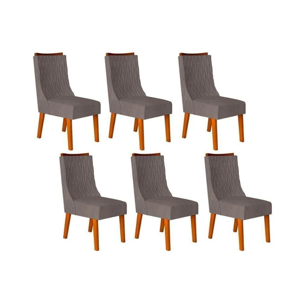 Kit 6 Cadeiras 6 Un Freijó Veludo Lunar