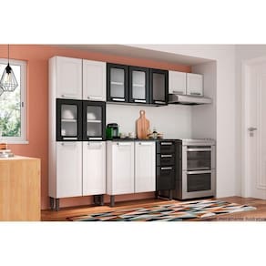 Cozinha Completa Múltipla 4pçs (2 Armários + 1 Balcão + 1 Paneleiro) C4P80 Branco/Preto - Bertolini