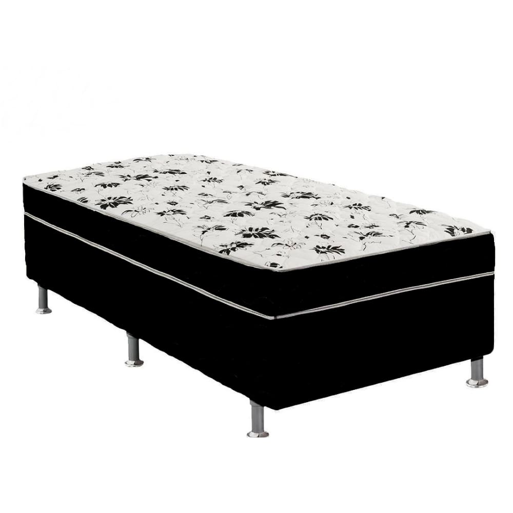 Cama Box Solteiro Suede Preto + Colchão Solteiro Suede Preto Orto Molas Ensacada 88x188x55