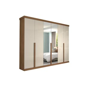 Guarda Roupa 6 Portas E 6 Gavetas C- Espelho Guarapari Avelã-Off White - Panan