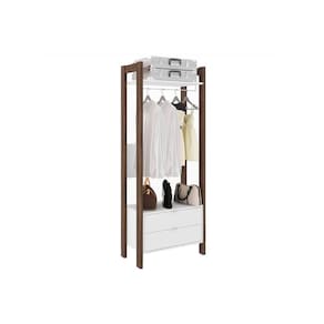 Closet De Casal Az1011 Armário Alto C- 1 Prateleira E 2 Gavetas Branco-nogal - Tecno Mobili