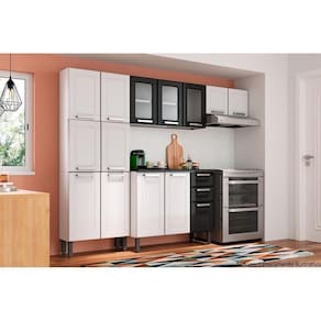 Cozinha Completa Múltipla 4pçs (2 Armários + 1 Balcão + 1 Paneleiro) C4P78 Branco/Preto - Bertolini