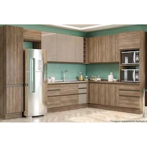 Cozinha Modulada Kappesberg Maxxi 14pçs 5 Armários 4 Balcões 2 Paneleiros 3 compl. C14P08 Nogal