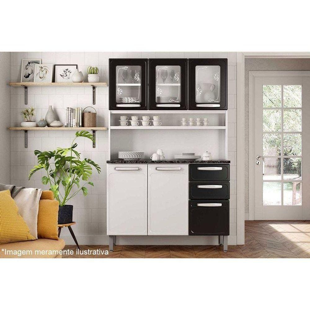 Cozinha Compacta Evidence C/ 6 Portas (3 C/ Vidro) E 2 Gavetas Branco - Bertolini