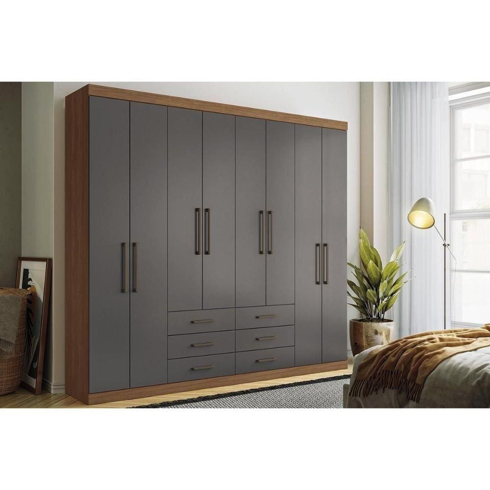 Guarda Roupa 8 Portas E 6 Gavetas Master 8.6 Jatoba-grafitte - Santos Andirá