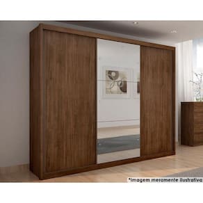 Guarda Roupa 3 Portas De Correr E 6 Gavetas C- Espelho Paradizzo Gold Canela - Novo Horizonte