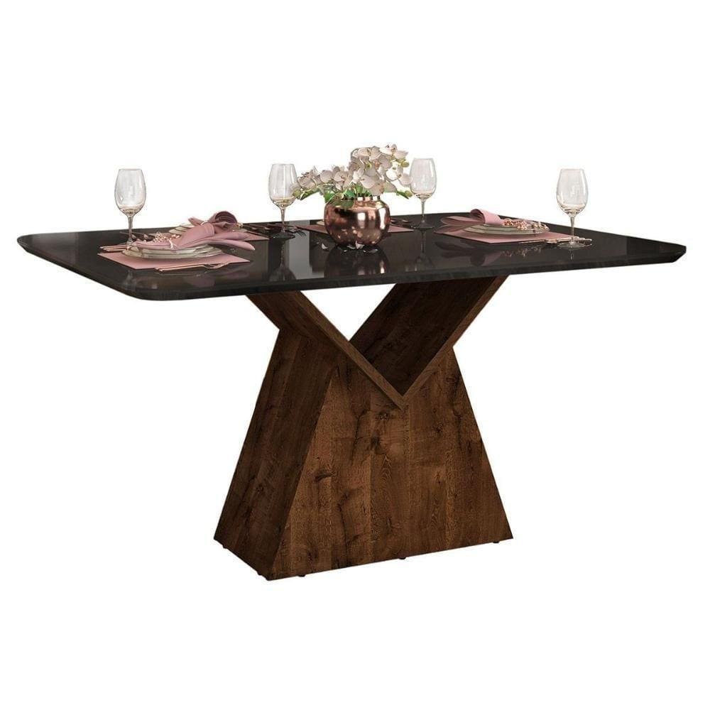 Mesa Para Cozinha Argo Tampo Madeirado Vidro Curvo 136x90cm Freijo-cinza Urbano-cinza Urbano