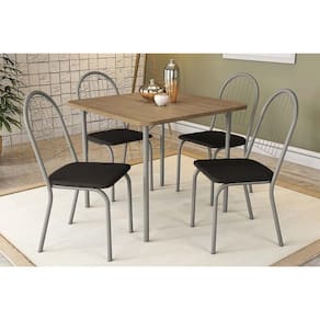 Kit Mesa Sena Níquel C- Tampo 90cm + 4 Cadeiras Noruega Cromada Preto