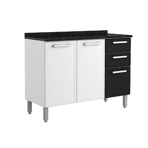 Módulo Cozinha Bertolini Gourmet Balcão 7124 3 Portas E 2 Gavetas C/tampo Branco/preto