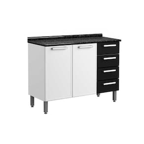 Gabinete De Cozinha Modulado Gourmet 2 Portas E 4 Gavetas C/ Tampo Branco/preto - Bertolini