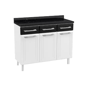 Módulo Cozinha Telasul Topázio Balcão 3 Portas E 3 Gavetas C/tampo 105cm Branco/preto
