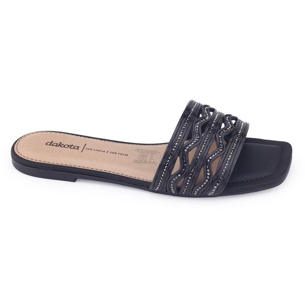 Chinelo fem Dakota Y6521 Rives rasteiro strass tiras ondas