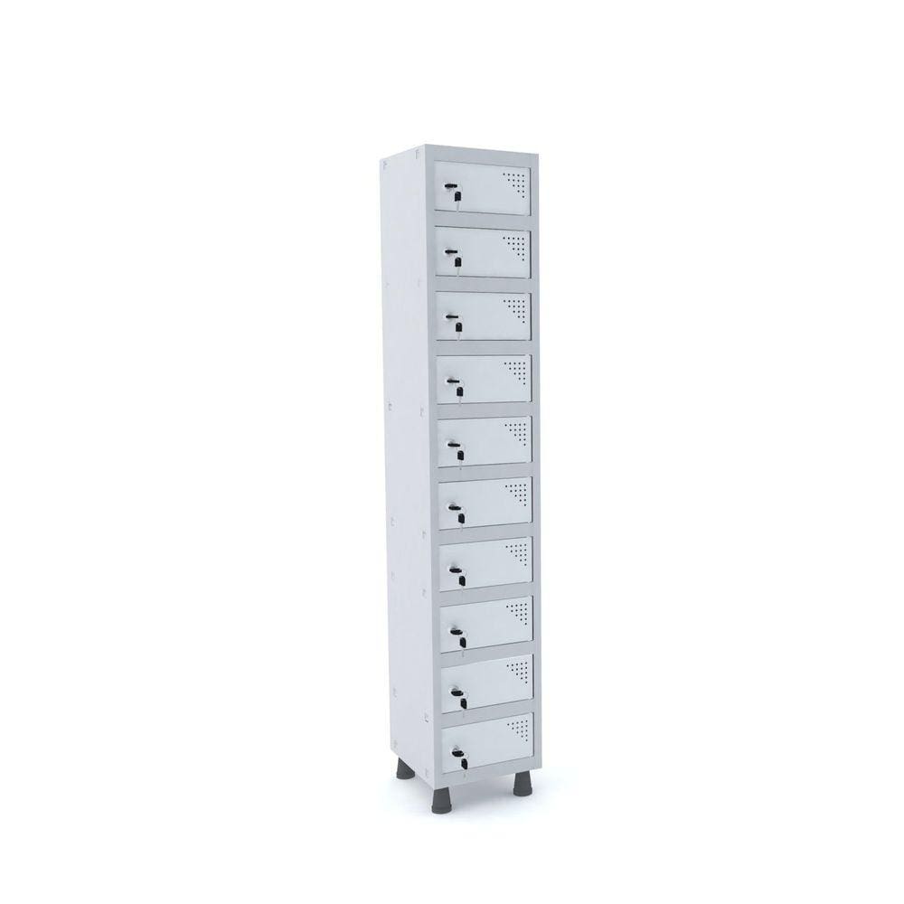 Armario Porta objeto 10 Portas Aço APOP 501/10 Pandin Móveis Cinza/Branco