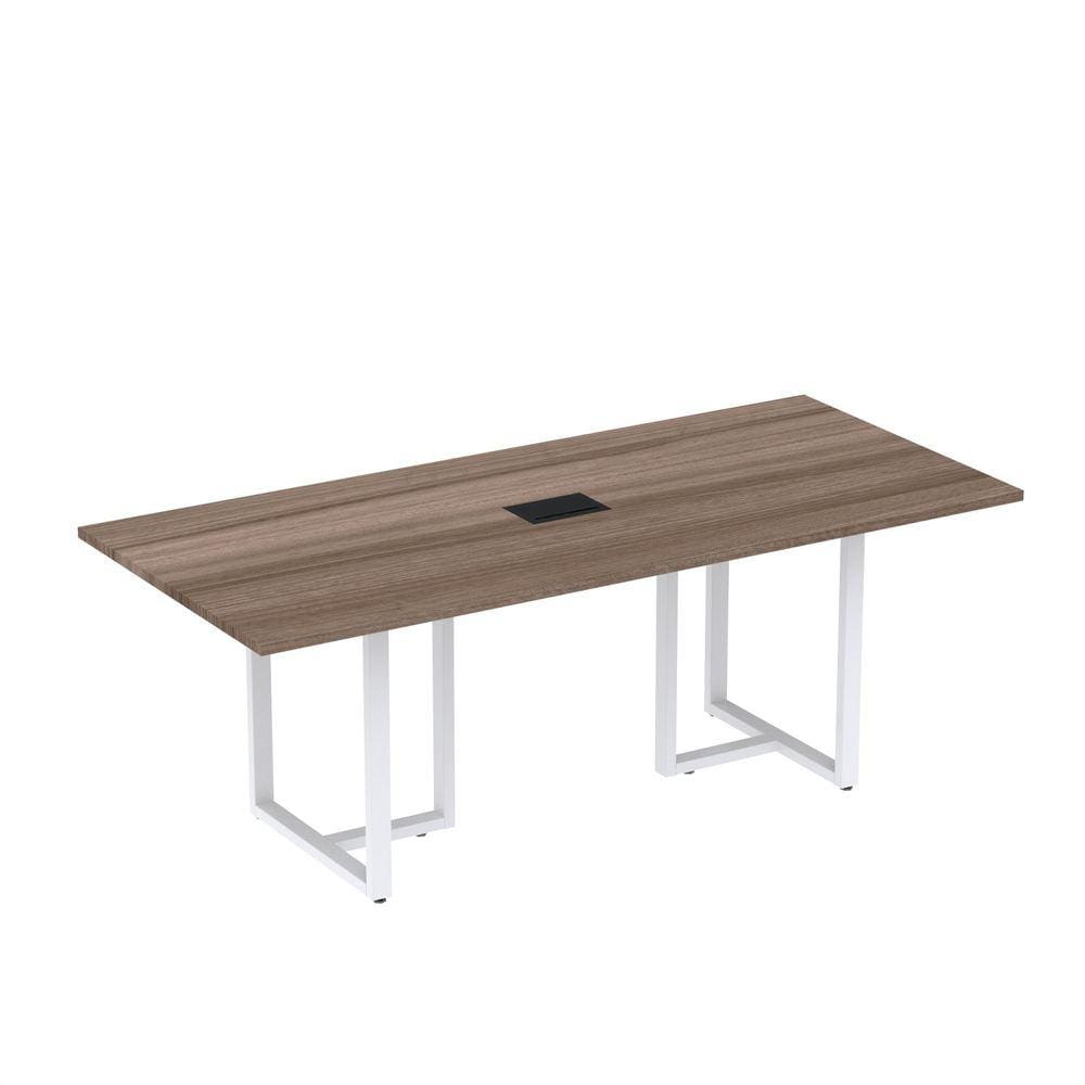 Mesa de Reunião Retangular com Power Box 200x90cm MR2000P25TUB Walnut/Branco