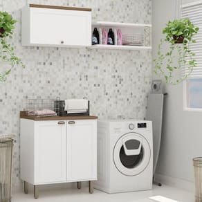 Kit Área De Serviço Acquaflex 100% MDF com Armário, Balcão e Nicho com Metalon Branco/Ébano