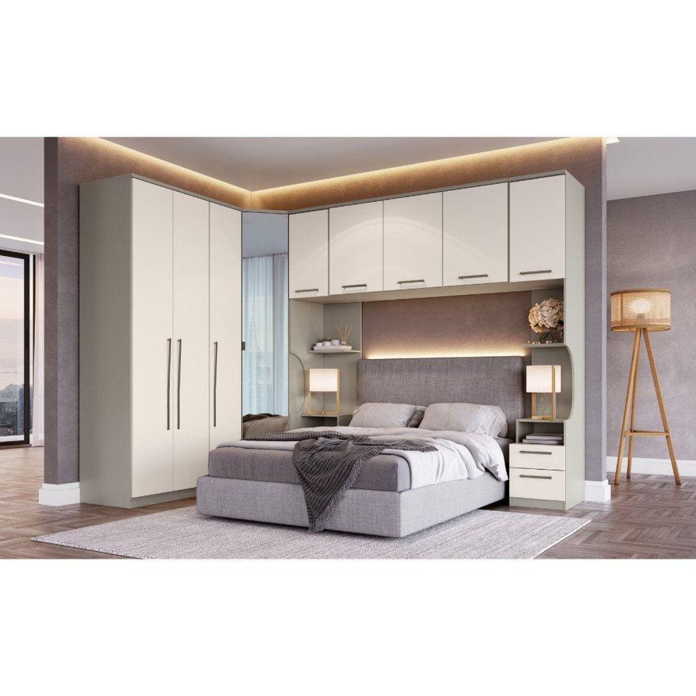 Guarda Roupa Casal Modulado 6 Peças Elegance com Espelho Niquel/Blanc