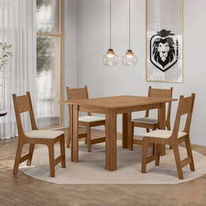 Conjunto de Sala de Jantar com Tampo MDF 120x80 com 4 Cadeiras Lisboa Canela Rústico/Off White