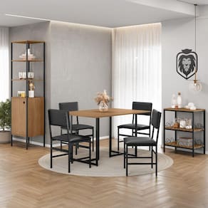 Conjunto para Sala de Jantar 120x80 Tampo MDF com 4 Cadeiras Mila Preto/Canela Rústico
