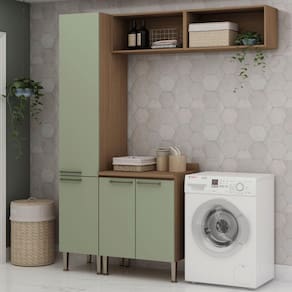 Kit Área de Serviço com 4 Módulos para Lavanderia Acquaflex Spa Ébano/Verde Alecrim