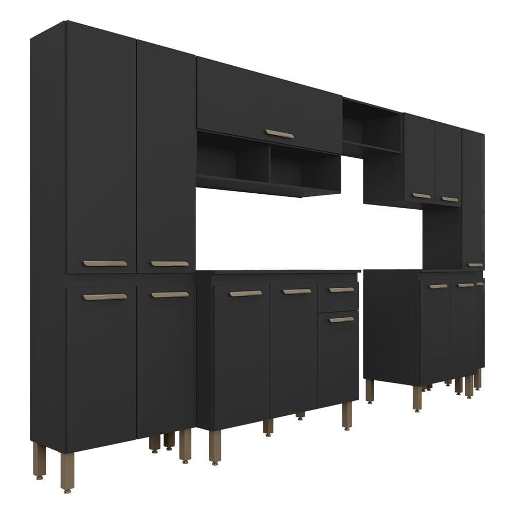 Cozinha Modulada 7 Peças 14 Portas Tieli Preto - Móveis Arapongas