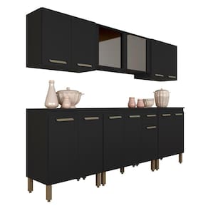 Cozinha Modulada 13 Portas 6 Peças Tieli Preto - Móveis Arapongas