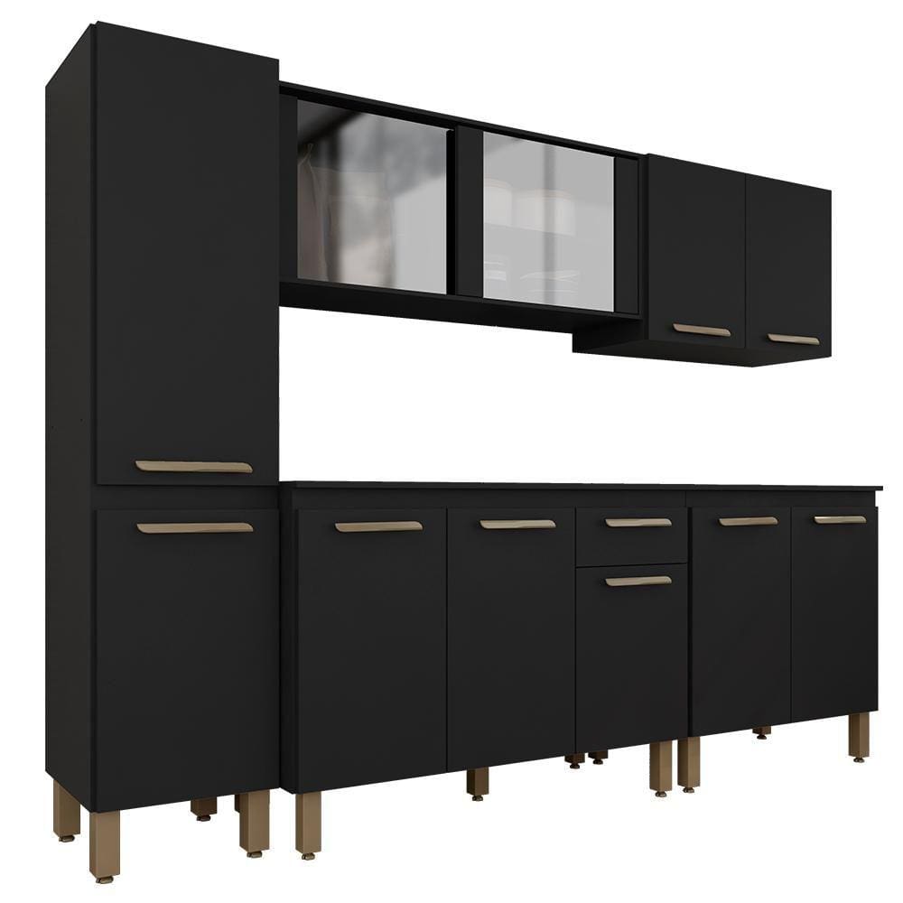 Cozinha Modulada 11 Portas 5 Peças Tieli Preto - Móveis Arapongas