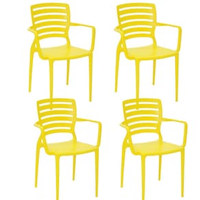 Conjunto 4 Cadeiras Tramontina Sofia em Polipropileno Encosto Horizontal e Braços Amarelo