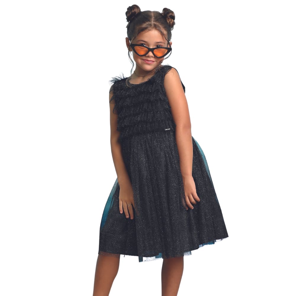 Vestido Infantil Meninas Lessa Kids Shine Preto Glitter 8845