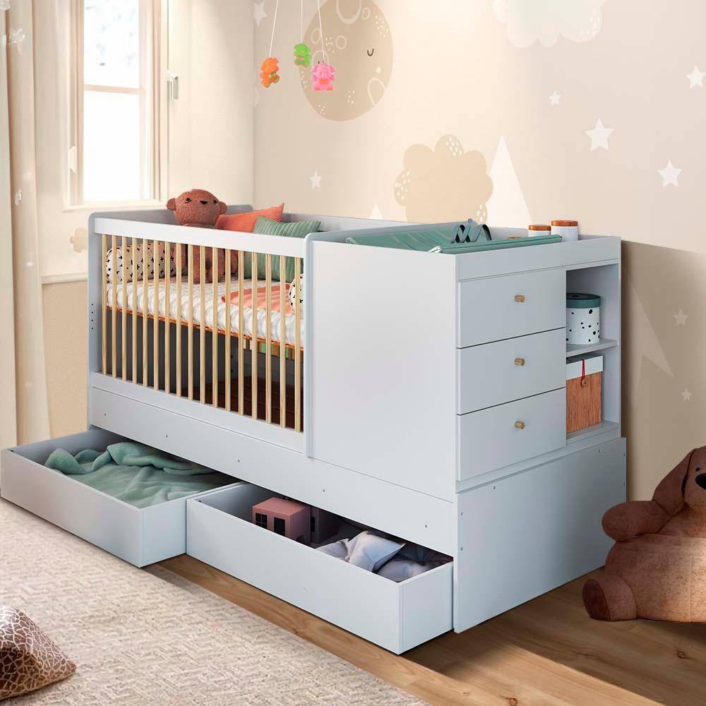 Berço Com Cômoda E Gavetões 3 Em 1 84cm x 194cm Branco Nancy Shop Jm - Branco