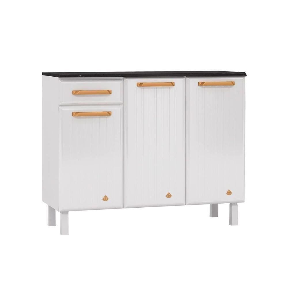 Balcão De Cozinha Diamante Smart 3 Portas E 1 Gaveta C/ Tampo 105cm Branco - Telasul