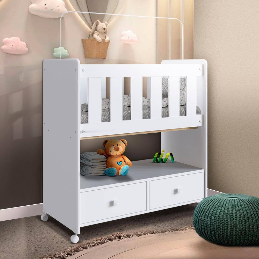 Berço Moisés 2 Gavetas Com Rodízios Branco Suspiro Shop JM - Branco