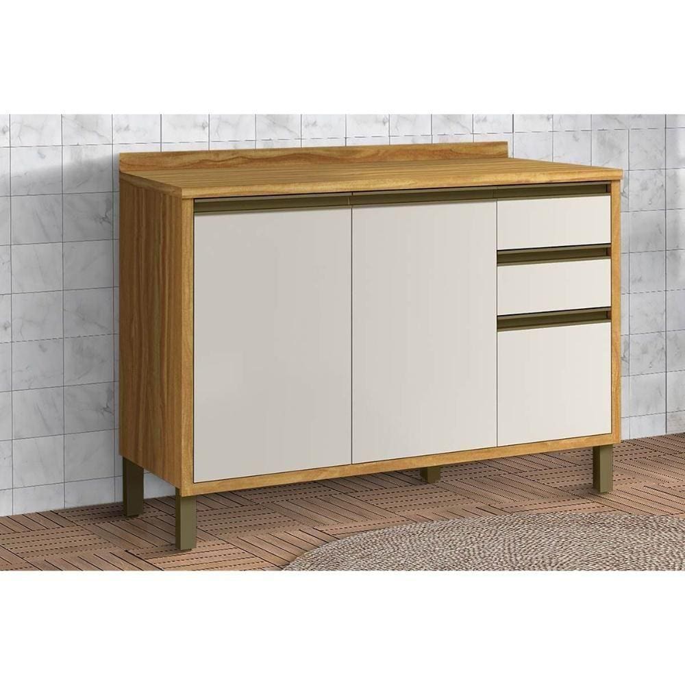 Balcão De Cozinha Modulado Tempranillo 2 Portas E 3 Gavetas C/tampo 120cm Amendoa/off White - Ronipa
