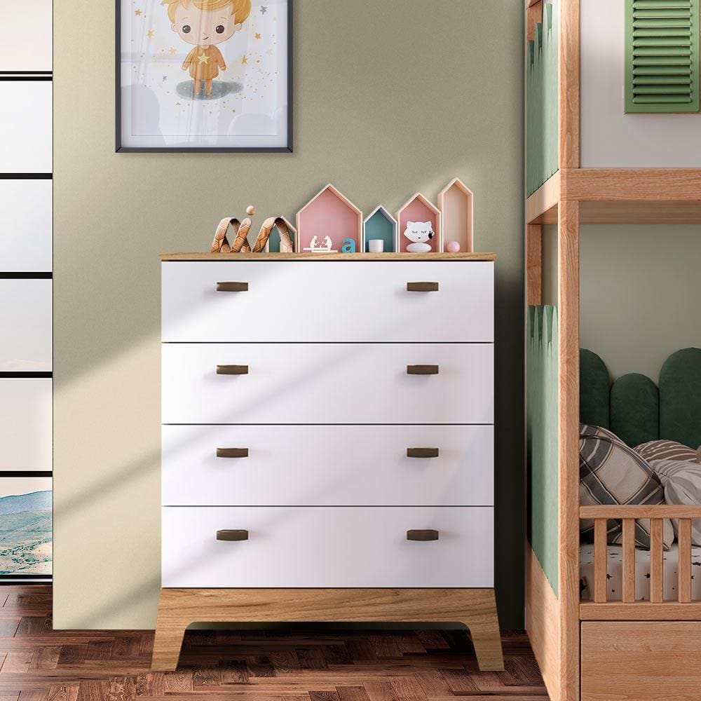 Cômoda Gaveteiro 4 Gavetas Itapuã Branco Zack Shop JM - Branco