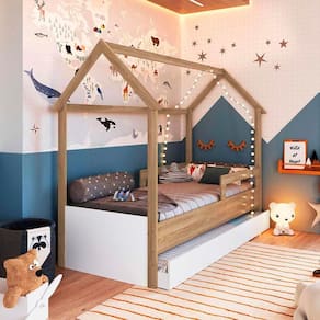 Cama Infantil Casinha Com Auxiliar E 2 Colchões Aveiro Oak Branco Sonho Completa Móveis