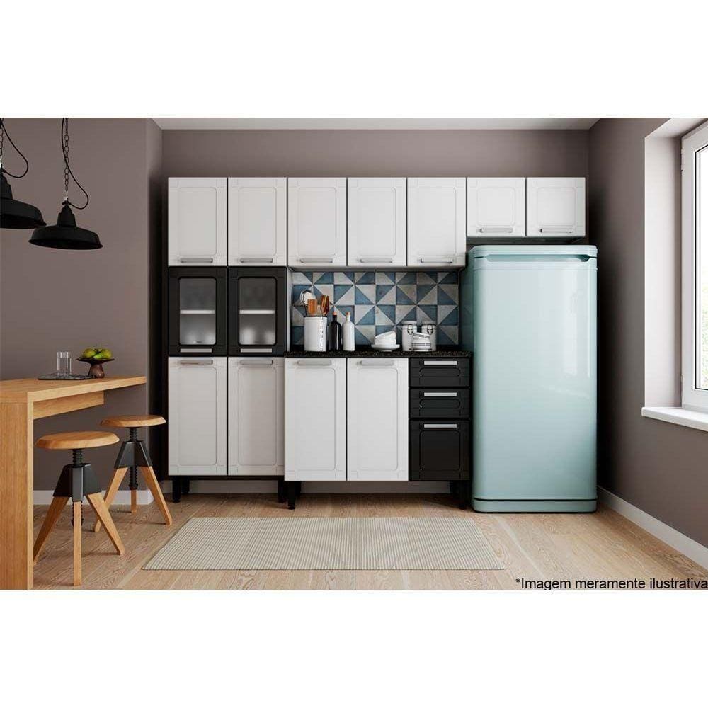 Cozinha Modulada Completa Múltipla 4pçs (2 Armários + 1 Balcão + 1 Paneleiro) C4P81 Branco/Preto -