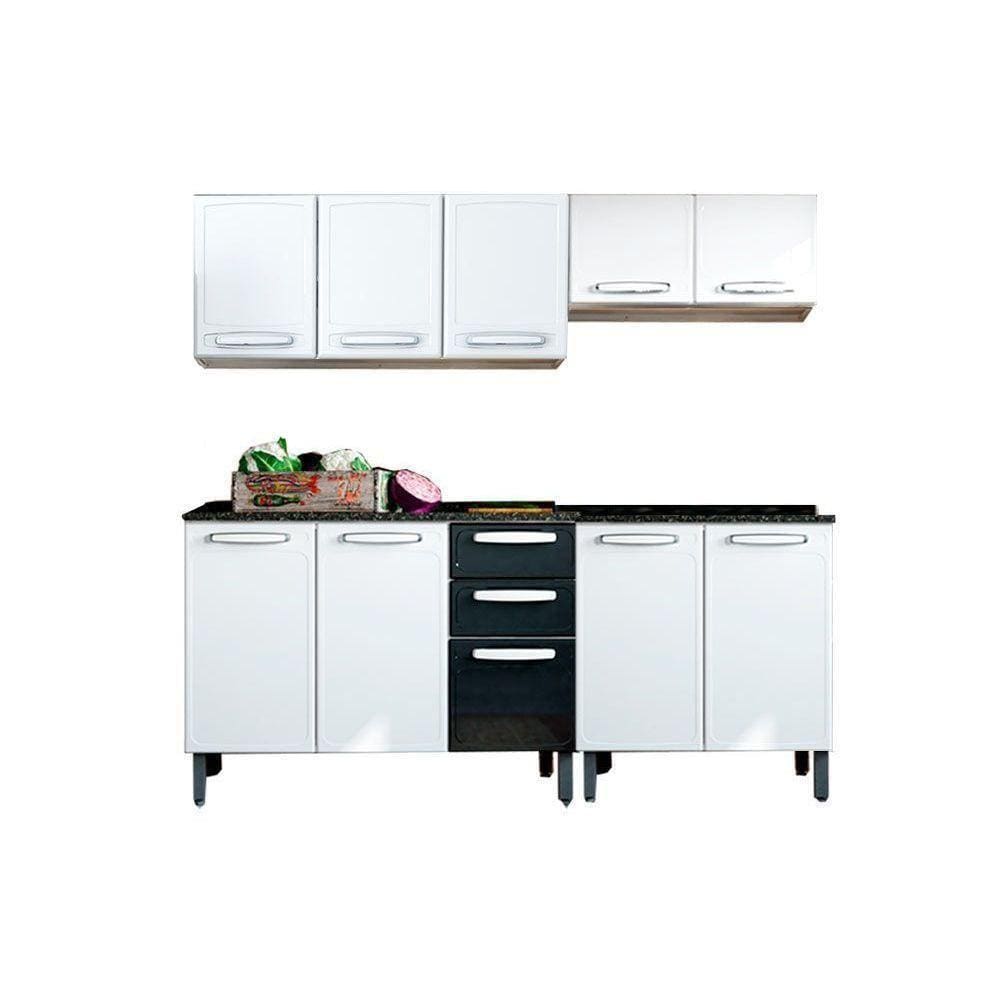 Cozinha Completa Evidence 4 Peças (2 Armários + 2 Balcões) C4p58 Branco/preto - Bertolini