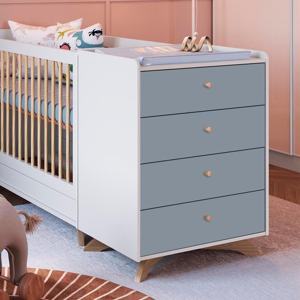 Cômoda De Bebê 4 Gavetas Branco Azul Mia Shop JM - Branco