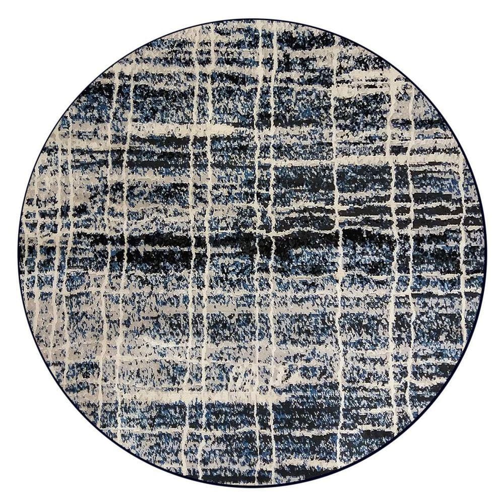 Tapete Para Sala Redondo 2,5 M Jeri Abstrato Azul Geometrico