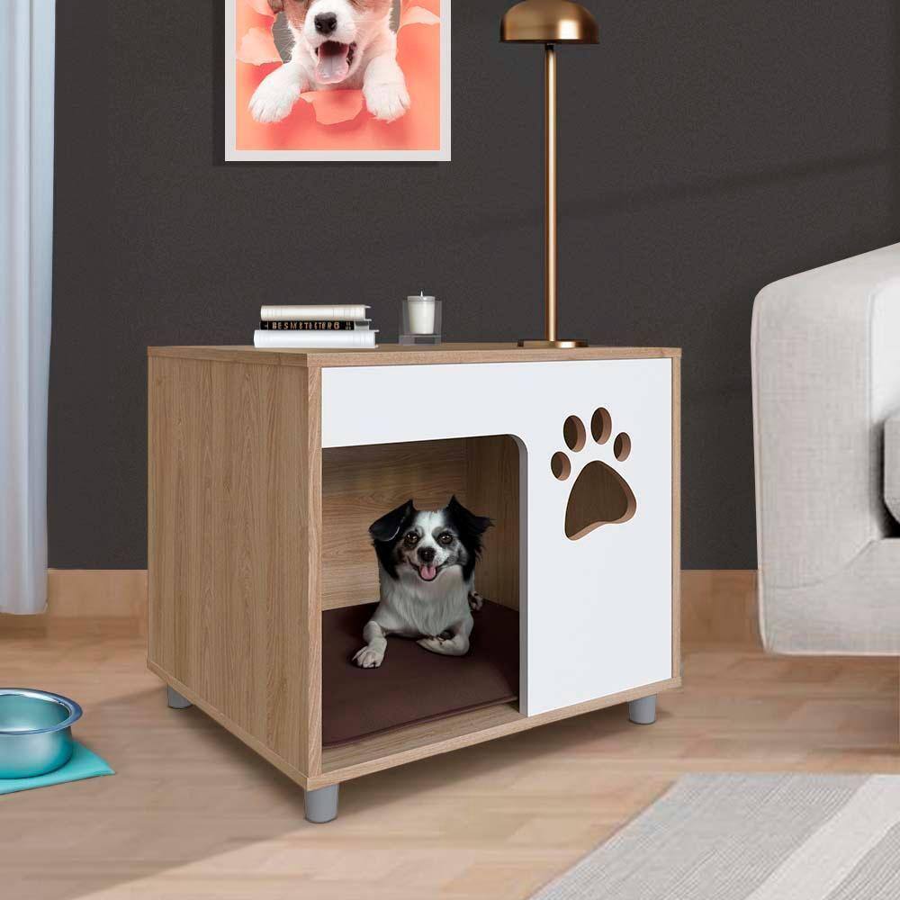 Mesa De Cabeceira Para Pet Com Almofada Marrom 54cm x 45cm OAK Branco Diana Shop Jm - Branco