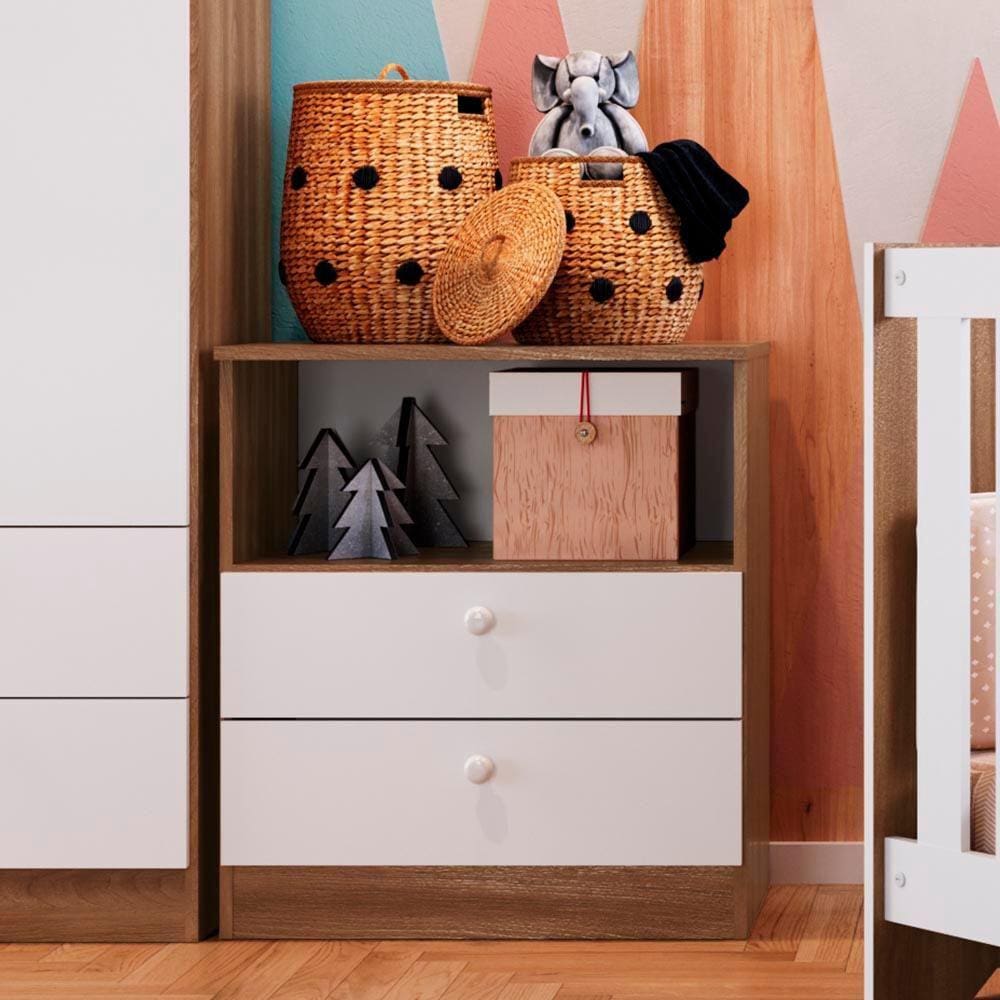 Mini Cômoda 2 Gavetas Nogal Manchester Branco Zoe Shop JM - Branco