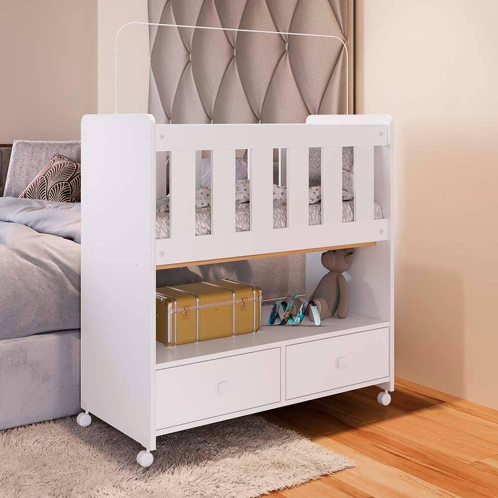 Mini Berço Com 2 Gavetas E RodÃzios Branco Dengo Completa Móveis - Branco