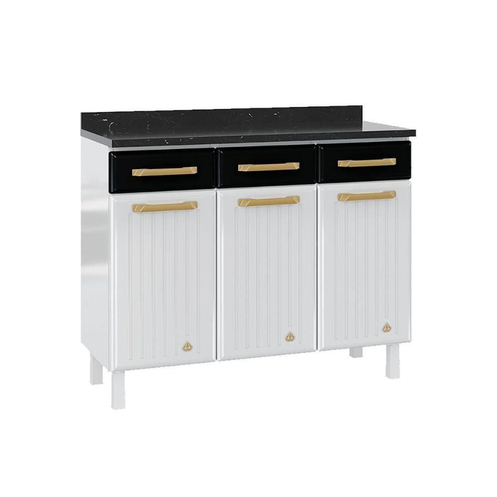 Balcão De Cozinha Modulado Diamante 3 Portas E 3 Gavetas C/ Tampo 105cm Branco/preto - Telasul