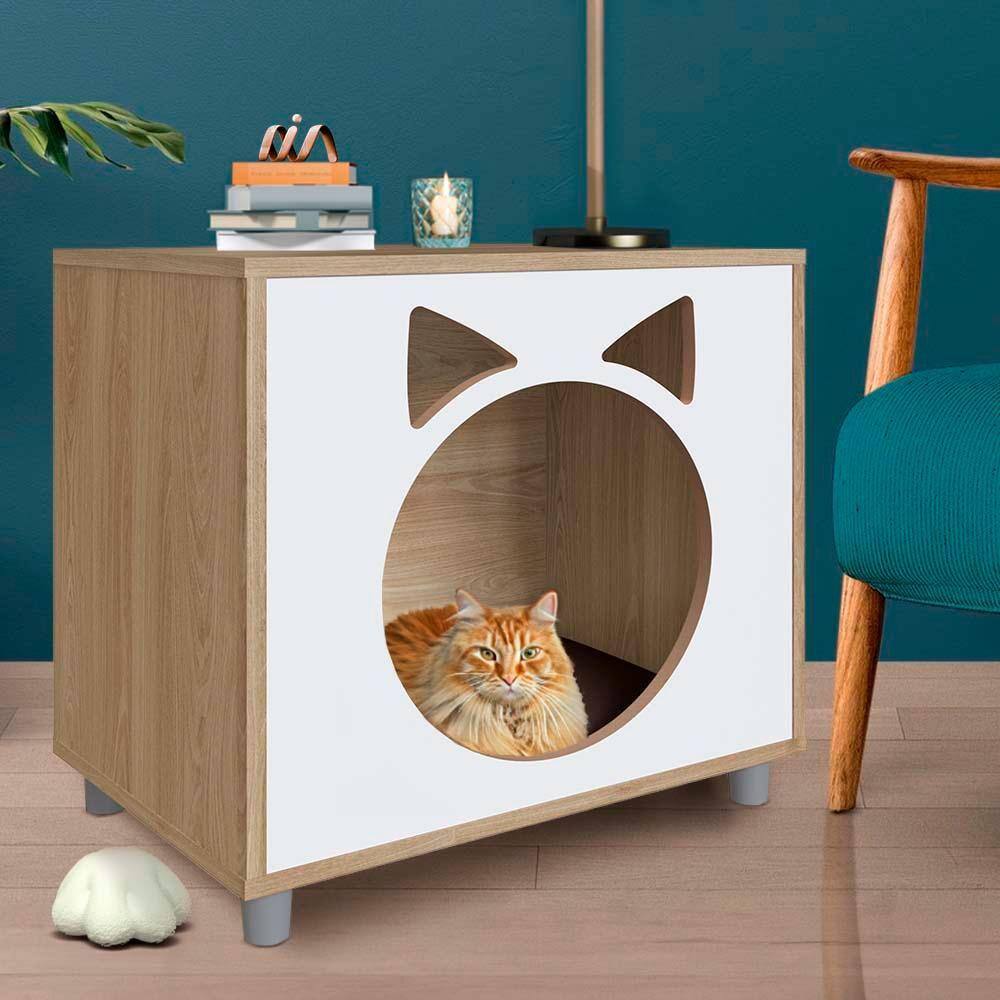 Mesa Lateral Para Gato Com Almofada Marrom 54cm x 36cm OAK Branco Sherry Completa Móveis - Branco