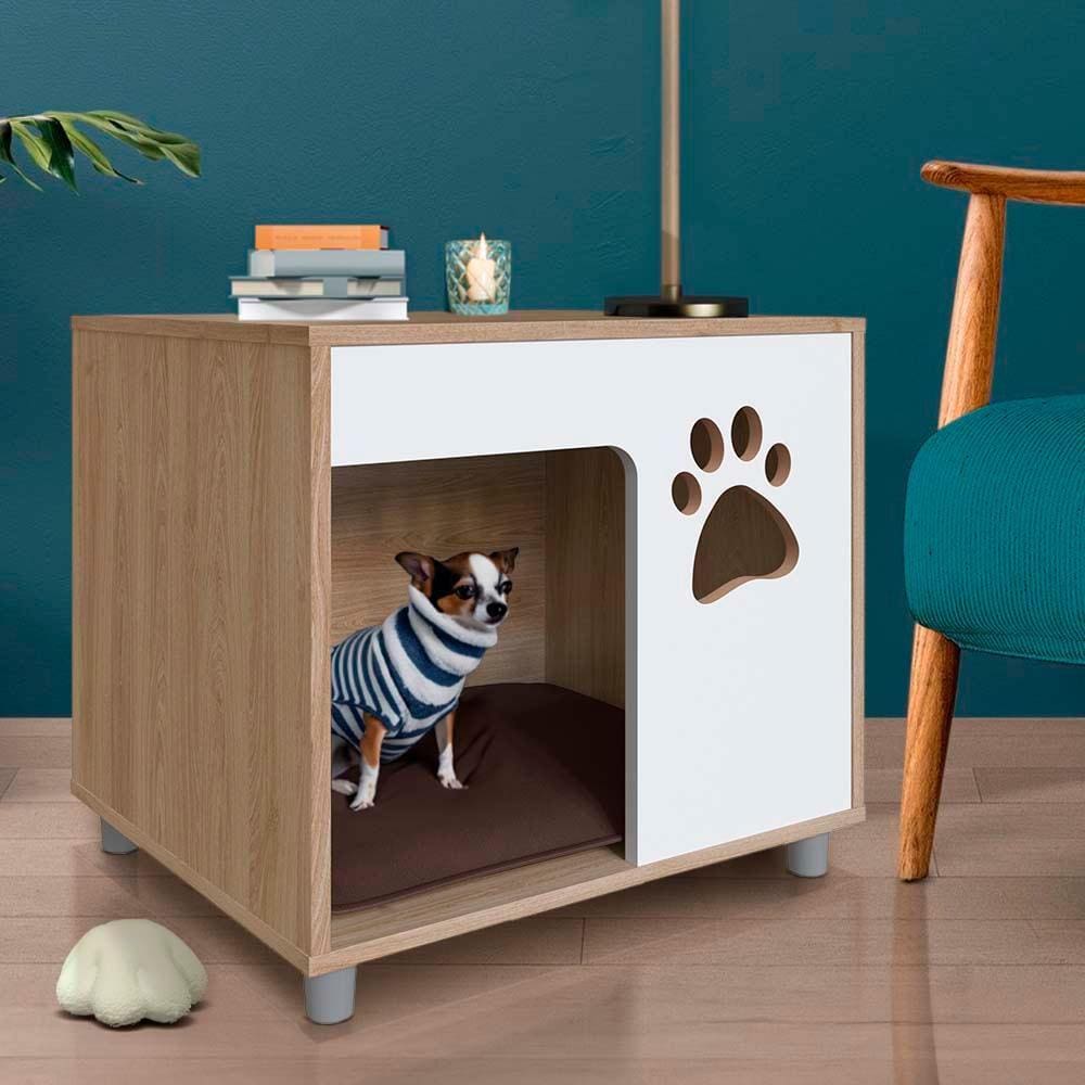Mesa Lateral Para Cachorro Com Almofada Marrom 54cm x 45cm OAK Branco Phyllis Completa Móveis - Branco