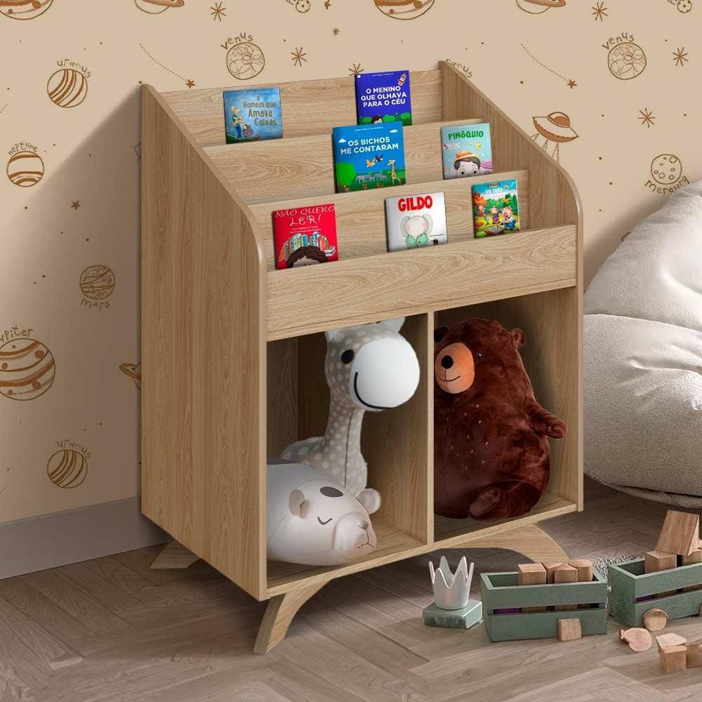 Expositor Livreiro Infantil Aveiro Oak Zoara Shop Jm - Marrom