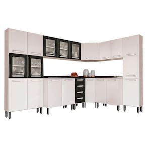 Cozinha Completa Evidence 8 Peças (3 Armários + 3 Balcões + 2 Paneleiros) C8p22 Branco/preto