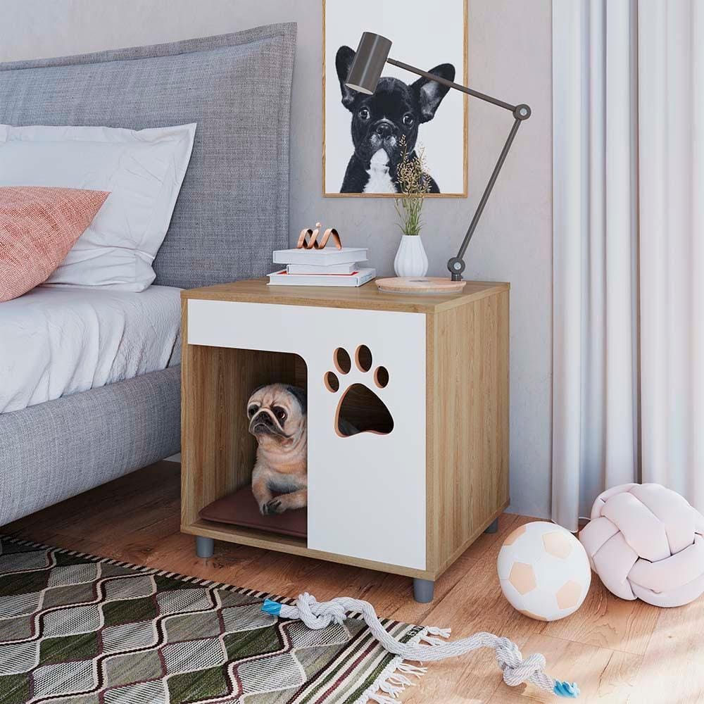 Mesa De Apoio Para Pet Com Almofada Marrom 54cm x 45cm OAK Branco Catherine Shop Jm - Branco