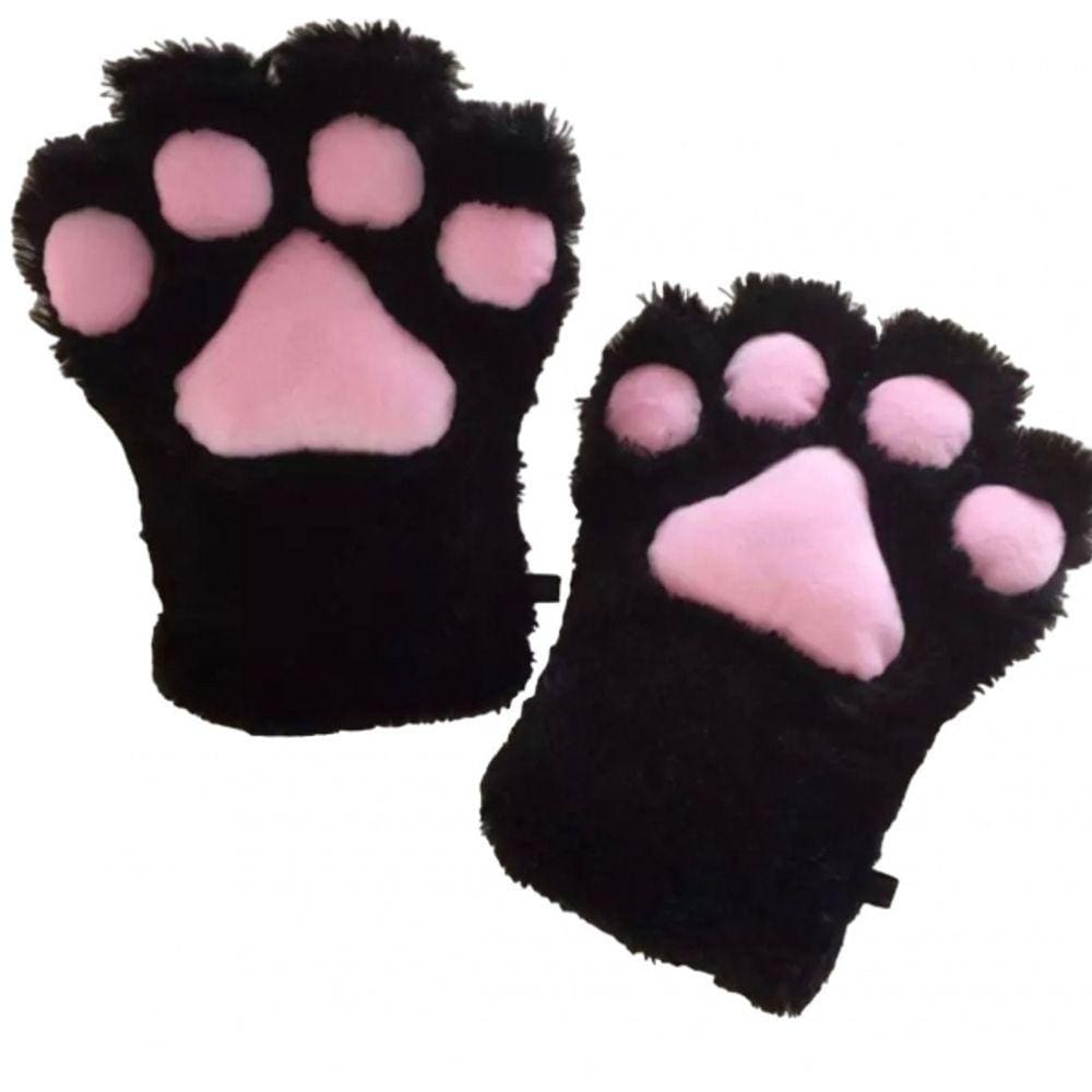 Luvas Kawaii Gato de Pelúcia Preto