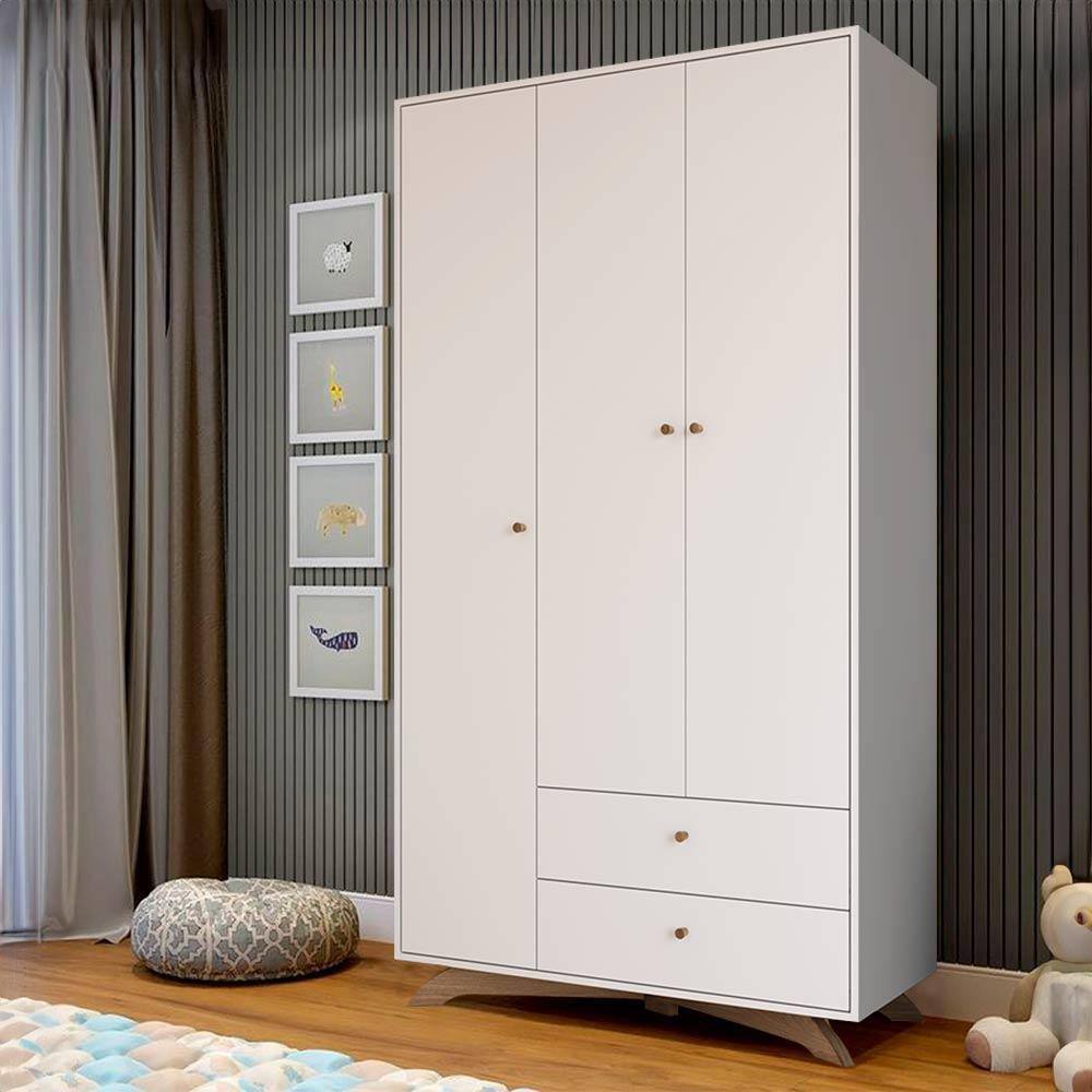 Guarda Roupa 3 Portas Juvenil Branco Dolda Shop Jm - Branco