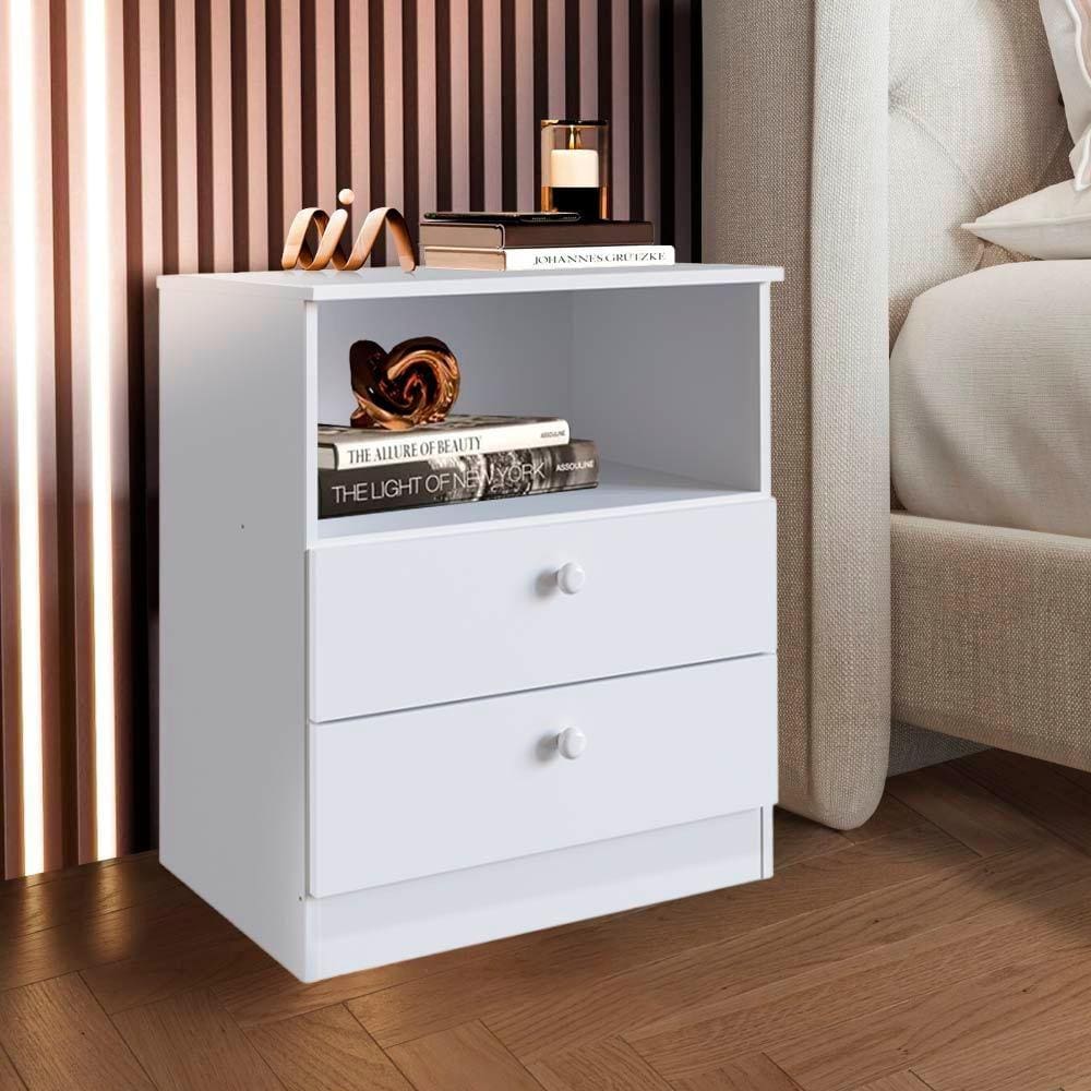 Mesa De Cabeceira 2 Gavetas Branco Oliver Shop JM - Branco